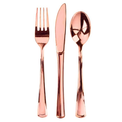 Shiny Rose Gold Plastic Utensils (25pc)