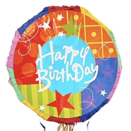 Colorful Happy Birthday Round Red Star Pinata