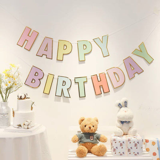 Gold Pastel Happy Birthday Banner