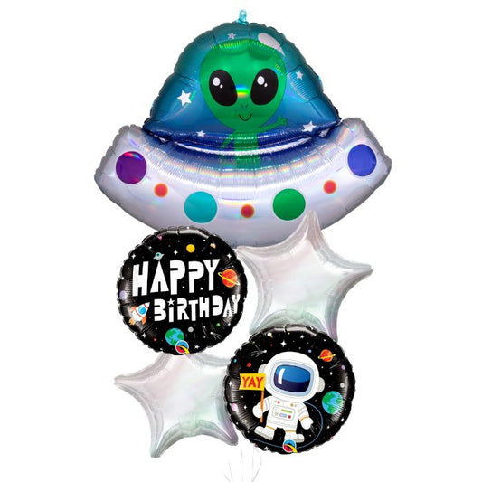 Iridescent Astronaut Theme Helium Balloon Bouquet