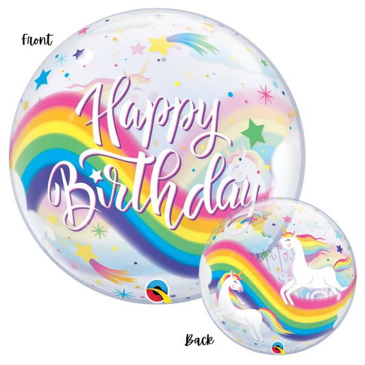 22 Inch Happy Birthday Rainbow Unicorn Bubbles Balloon Q87744