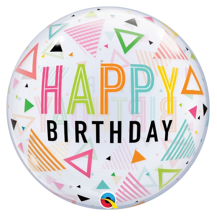 22 Inch Rainbow Happy Birthday Triangles Bubbles Balloon Q87763