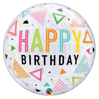 22 Inch Rainbow Happy Birthday Triangles Bubbles Balloon Q87763