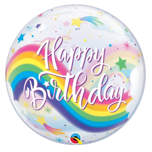 22 Inch Happy Birthday Rainbow Unicorn Bubbles Balloon Q87744