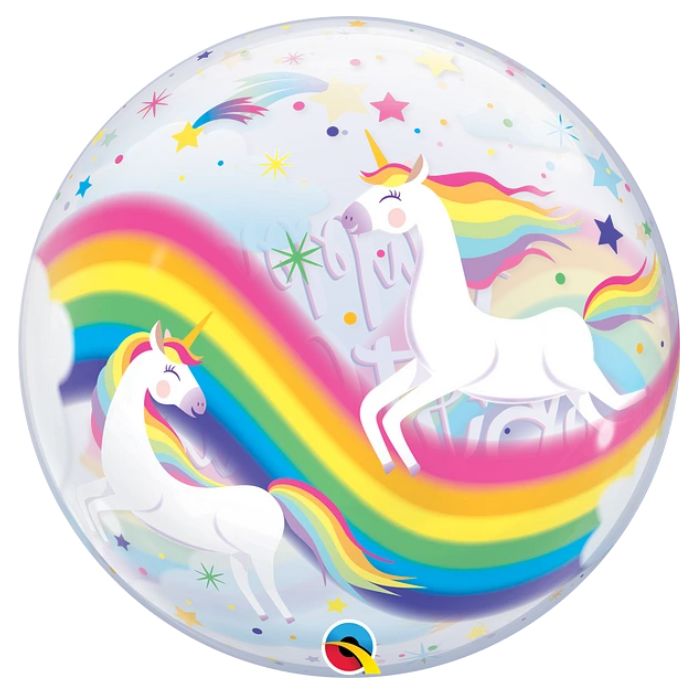 22 Inch Happy Birthday Rainbow Unicorn Bubbles Balloon Q87744
