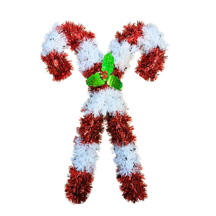 Tinsel Candy Cane with Ribbon (Red White)