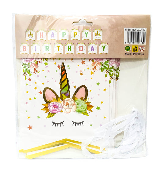 Happy Birthday Unicorn Theme Flag Banner