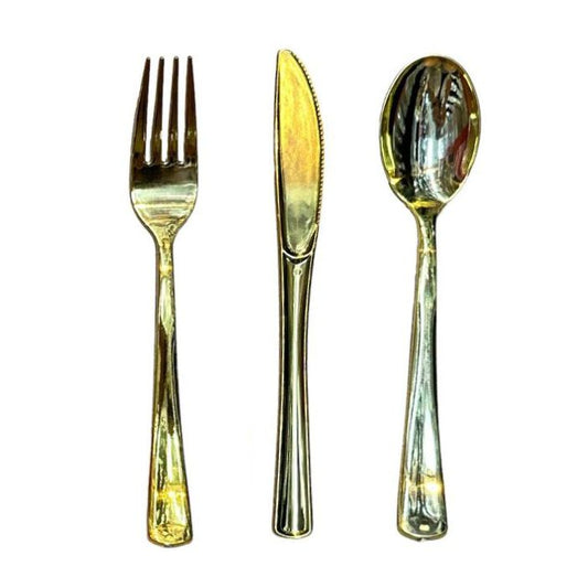 Shiny Gold Plastic Utensils (25pc)