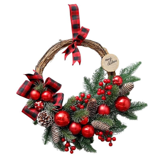 XM 35cm Twine PET Wreath (Checkered Red)