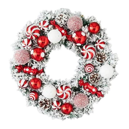 XM 40cm Frosted Christmas Wreath (Red White)