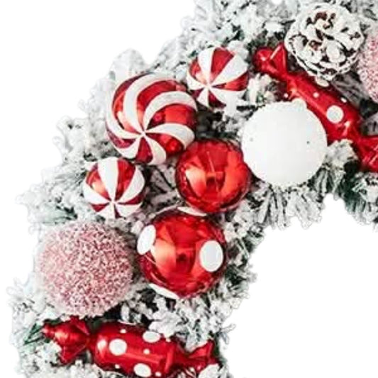 XM 40cm Frosted Christmas Wreath (Red White)