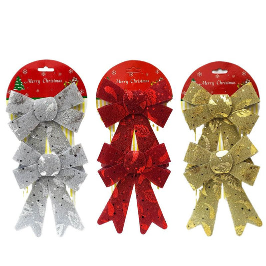 Christmas Designed Glitter Ribbon Bow Decoration DHJ15 (2pcs)