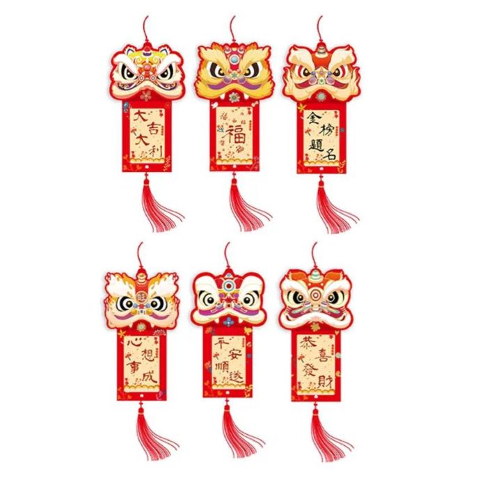 CNY Gold Lion Head Red Packet Mini Hanging Decoration (6pcs)