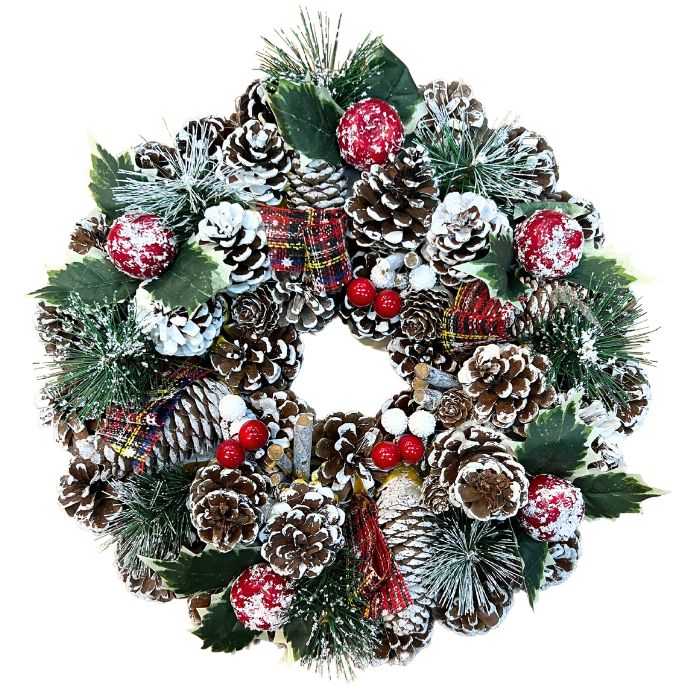 Rustic Christmas Snow Pine Cone Wreath