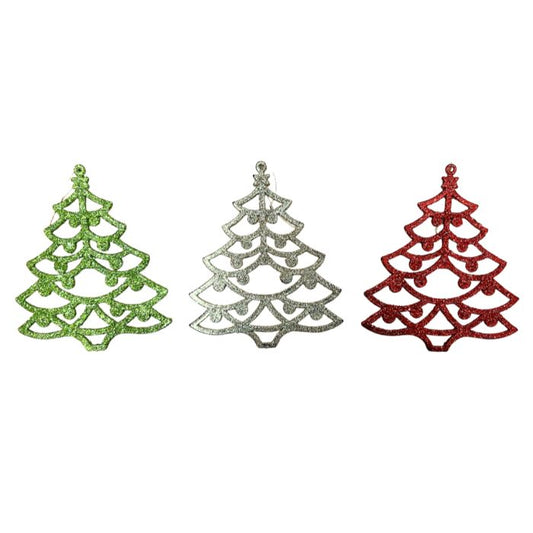 12cm Glitter Christmas Tree Hanging Decoration HS041 (5pcs)