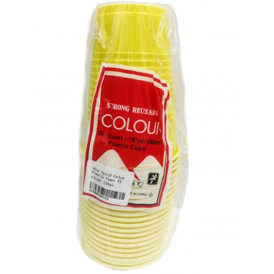 16oz Solid Colour Plastic Cups (20pcs)