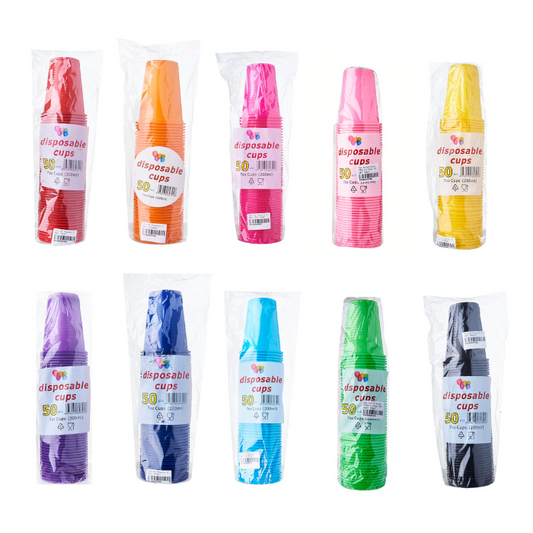 7oz Solid Colour Plastic Cups (50pcs)